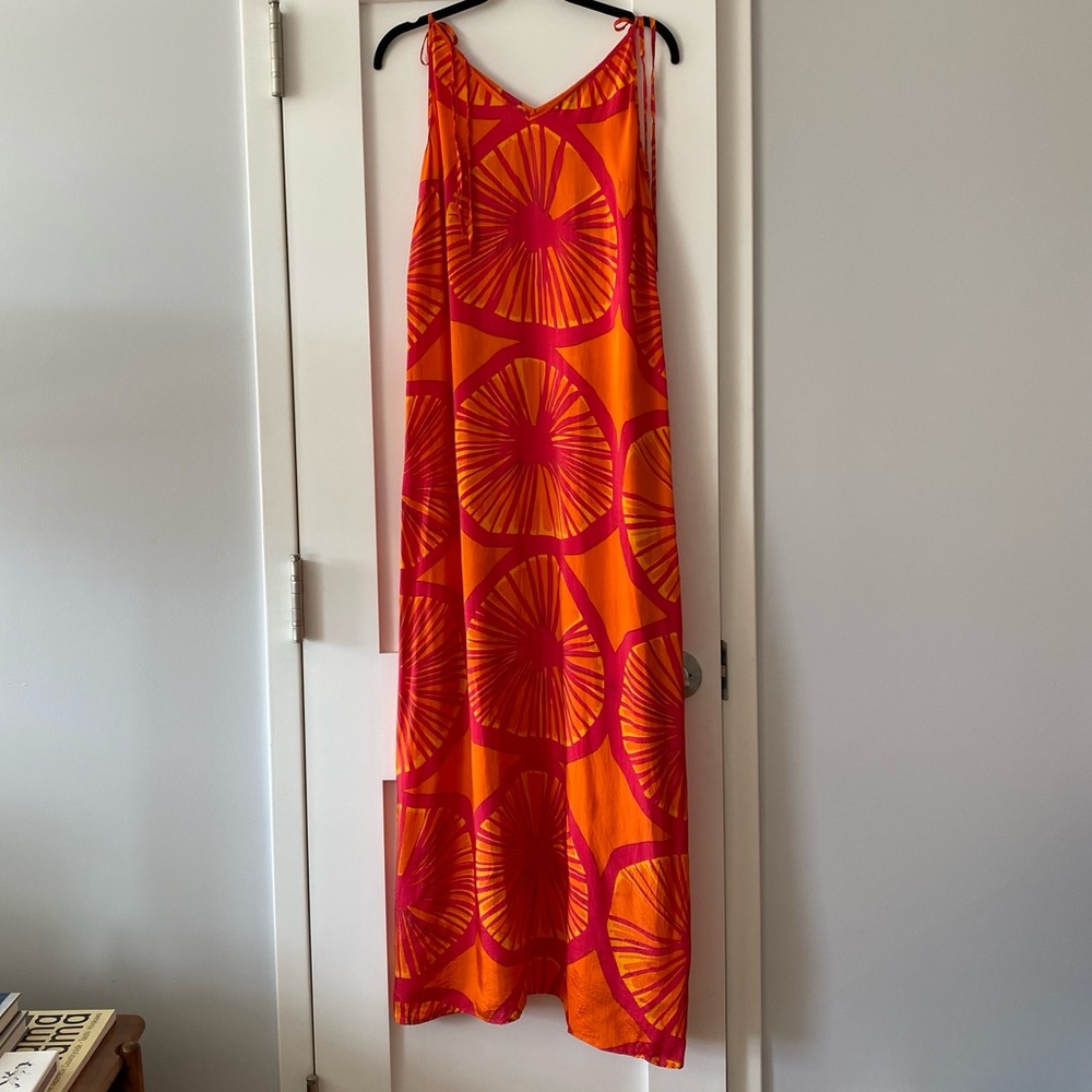 Marimekko orange Aurinko spaghetti strap maxi dress sz 42 M/L